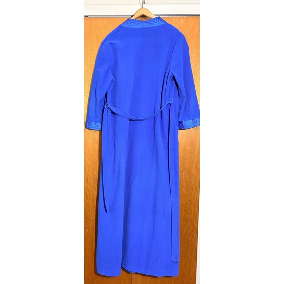VTG Vanity Fair Royal Blue Satin Trim Belt Long Robe Lounger Duster Sz L - Picture 4 of 11